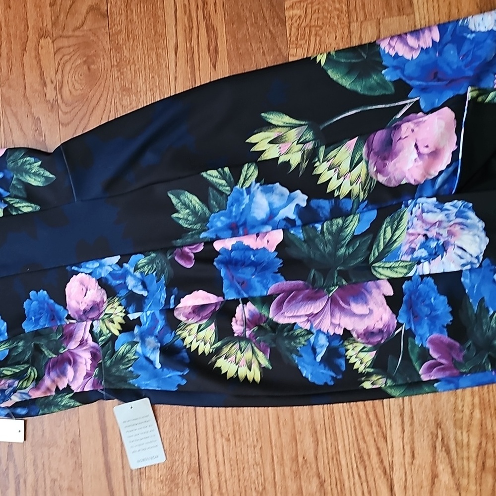 Sleeveless Black Floral Sheath Dress with Blue & Pink Blooms - Picture 3 of 3